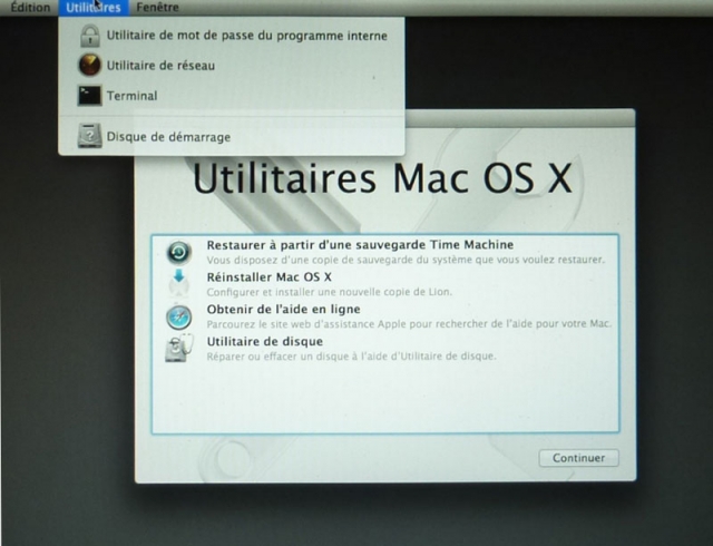 Outils disponible sur Mac OS X Lion en mode récupération