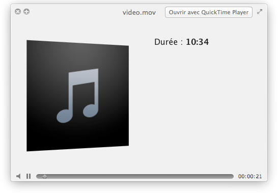QuickLook avec sa nouvelle apparence dans Mac OS Lion