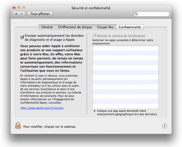 Nouvelles options de confidentialité dans 10.7