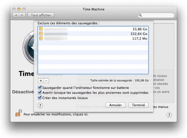 Nouvelles options TimeMachine instantanés locaux 10.7