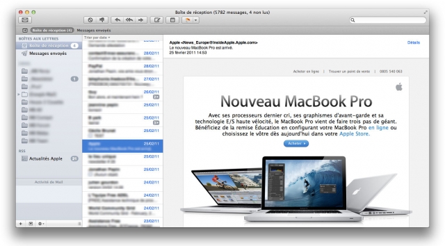 Nouvelle présentation de Mail style iPad dans Mac OS X Lion