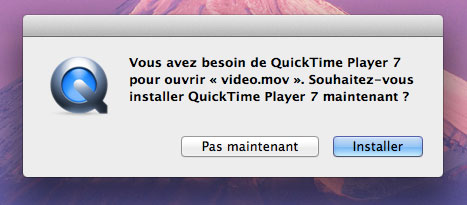 Fenêtre d'installation QuickTime Player 7 dans Mac OS X Lion