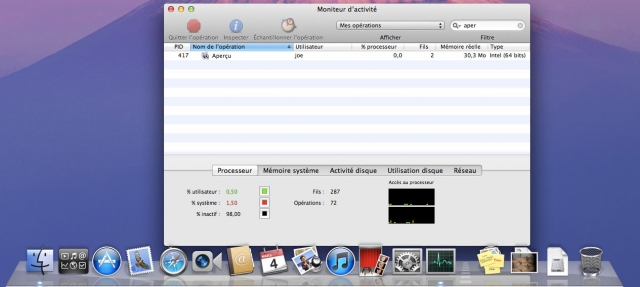 Visualisation des processus dans Mac OS X Lion