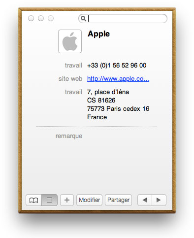 Mac OS X.7 Carnet d'adresses en affichage tablette