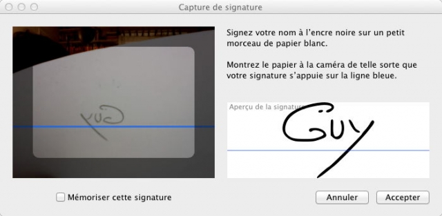Capture de sa signature dans Aperçu Mac OS X Lion