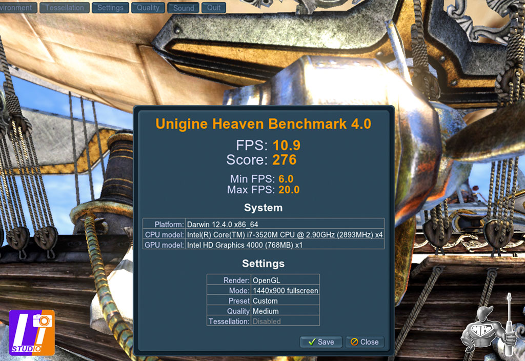 Bench Unigine Heaven 4.0 + MBP Retina 13