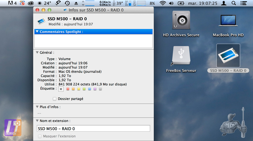 SSD M500 of 960 Go - RAID 0 under OSX 